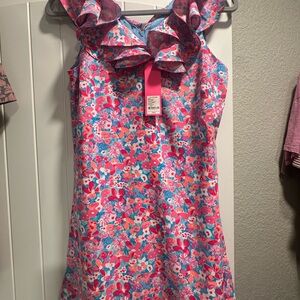 Lilly Pulitzer Pink & Blue Floral Ruffle Romper Sundress